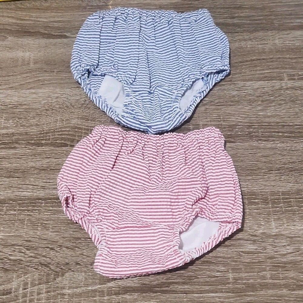 Mint Sweet Little Things Diaper Cover Blue Pink Stripe Cotton Baby Bloomers